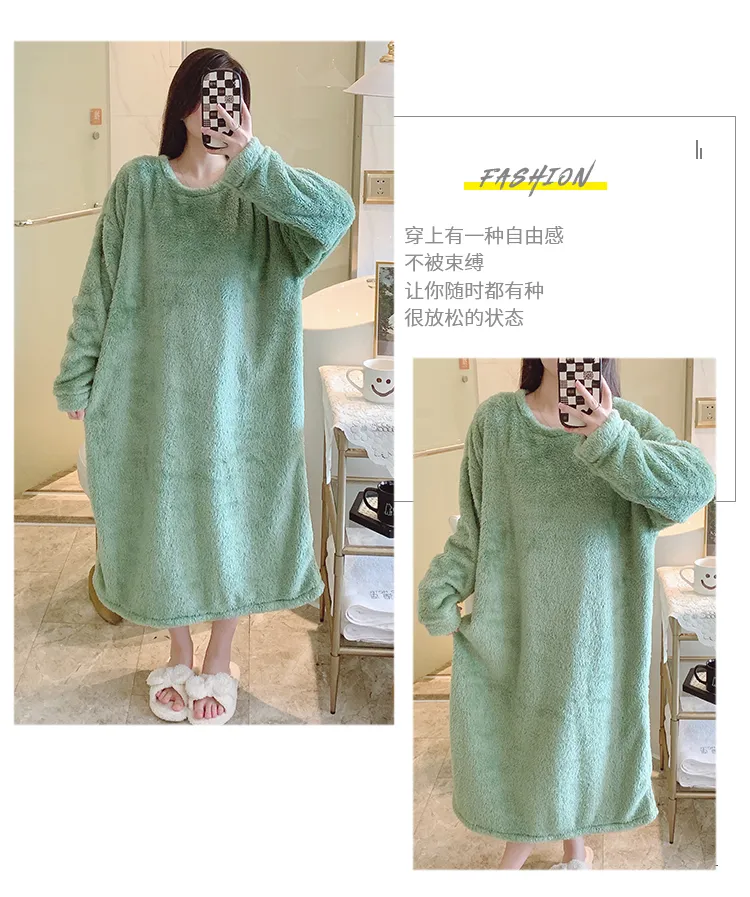 Women's Pajamas Winter New Fleece Nightgown Korean Style Loose Plus Size 110kg Wearable Loungewear M-5XL · Wholesale · OEM · Worldwide Shipping - Detail 13