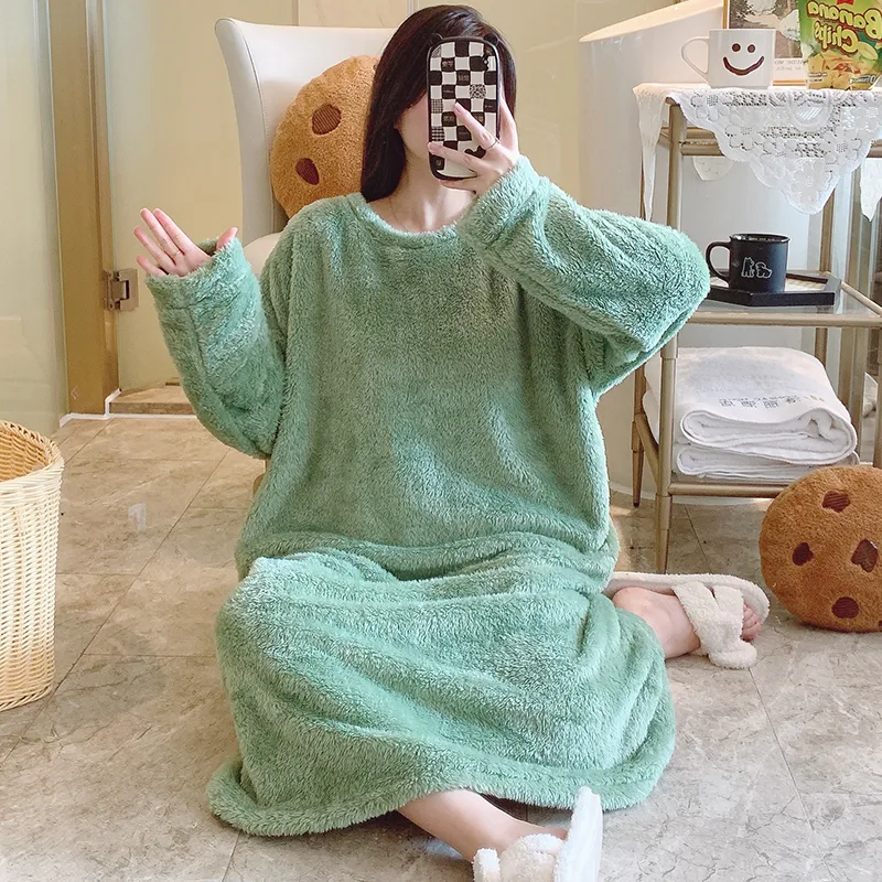 Women's Pajamas Winter New Fleece Nightgown Korean Style Loose Plus Size 110kg Wearable Loungewear M-5XL · Wholesale · OEM · Worldwide Shipping - View 1
