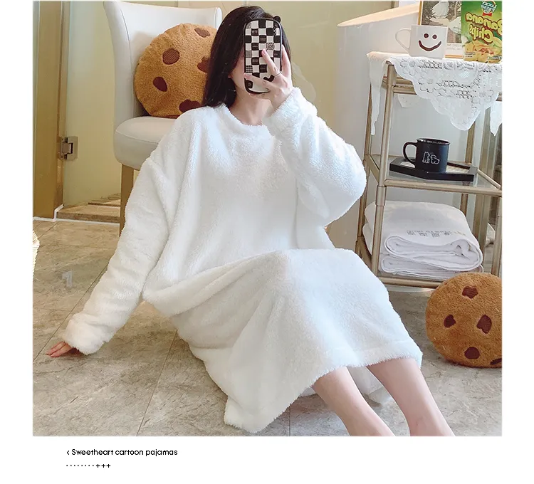 Women's Pajamas Winter New Fleece Nightgown Korean Style Loose Plus Size 110kg Wearable Loungewear M-5XL · Wholesale · OEM · Worldwide Shipping - Detail 17