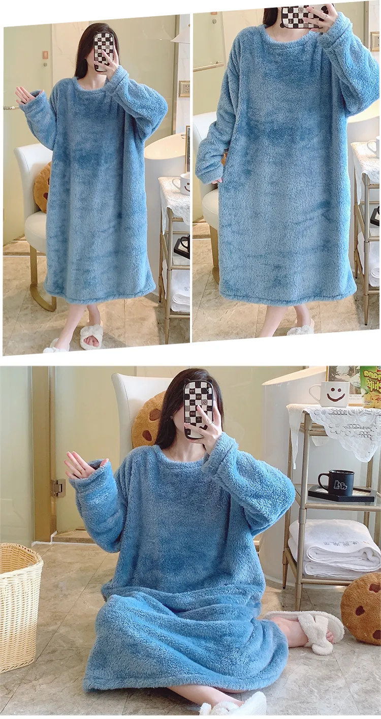 Women's Pajamas Winter New Fleece Nightgown Korean Style Loose Plus Size 110kg Wearable Loungewear M-5XL · Wholesale · OEM · Worldwide Shipping - Detail 22