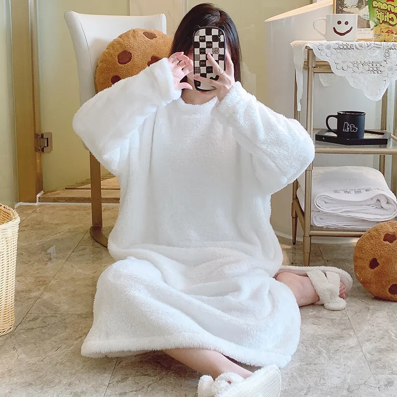 Women's Pajamas Winter New Fleece Nightgown Korean Style Loose Plus Size 110kg Wearable Loungewear M-5XL · Wholesale · OEM · Worldwide Shipping - View 3
