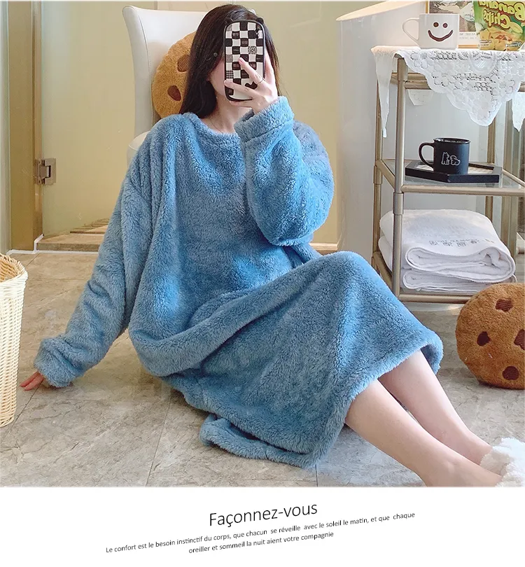 Women's Pajamas Winter New Fleece Nightgown Korean Style Loose Plus Size 110kg Wearable Loungewear M-5XL · Wholesale · OEM · Worldwide Shipping - Detail 21