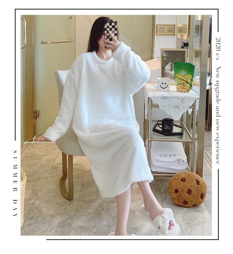 Women's Pajamas Winter New Fleece Nightgown Korean Style Loose Plus Size 110kg Wearable Loungewear M-5XL · Wholesale · OEM · Worldwide Shipping - Detail 19