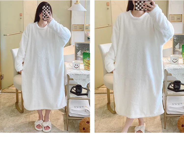 Women's Pajamas Winter New Fleece Nightgown Korean Style Loose Plus Size 110kg Wearable Loungewear M-5XL · Wholesale · OEM · Worldwide Shipping - Detail 18