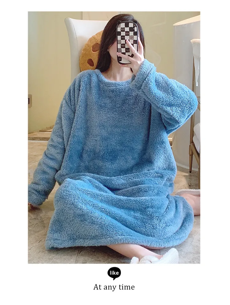 Women's Pajamas Winter New Fleece Nightgown Korean Style Loose Plus Size 110kg Wearable Loungewear M-5XL · Wholesale · OEM · Worldwide Shipping - Detail 24