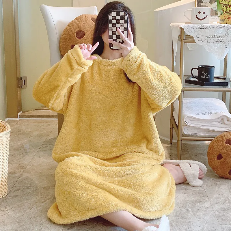 Women's Pajamas Winter New Fleece Nightgown Korean Style Loose Plus Size 110kg Wearable Loungewear M-5XL · Wholesale · OEM · Worldwide Shipping - View 2