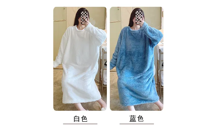 Women's Pajamas Winter New Fleece Nightgown Korean Style Loose Plus Size 110kg Wearable Loungewear M-5XL · Wholesale · OEM · Worldwide Shipping - Detail 3