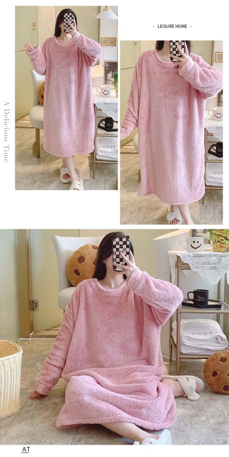 Women's Pajamas Winter New Fleece Nightgown Korean Style Loose Plus Size 110kg Wearable Loungewear M-5XL · Wholesale · OEM · Worldwide Shipping - Detail 15