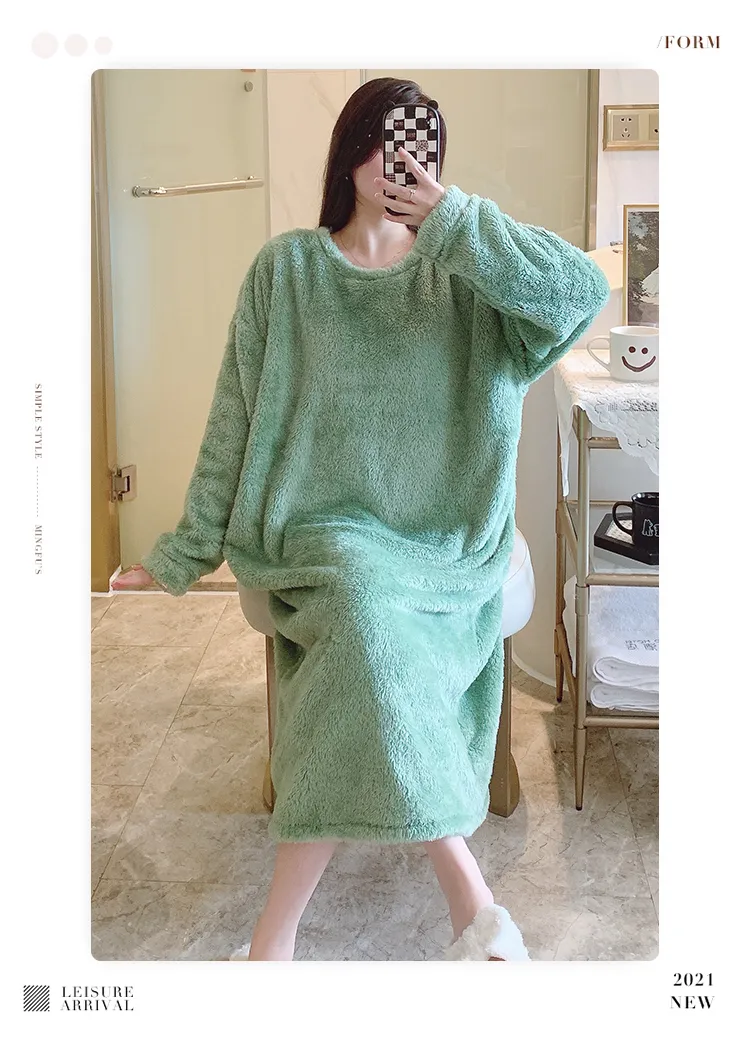 Women's Pajamas Winter New Fleece Nightgown Korean Style Loose Plus Size 110kg Wearable Loungewear M-5XL · Wholesale · OEM · Worldwide Shipping - Detail 12