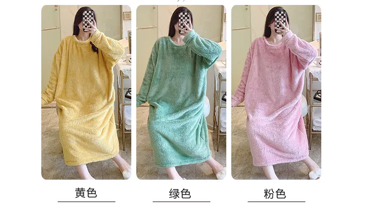 Women's Pajamas Winter New Fleece Nightgown Korean Style Loose Plus Size 110kg Wearable Loungewear M-5XL · Wholesale · OEM · Worldwide Shipping - Detail 2
