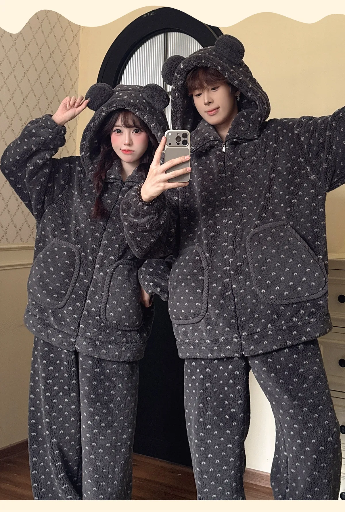 Autumn Winter Couple Fleece Pajamas Women Cartoon Zipper Fleece-Lined Men Flannel Soft Loungewear · Wholesale · OEM · Worldwide Shipping - Detail 10