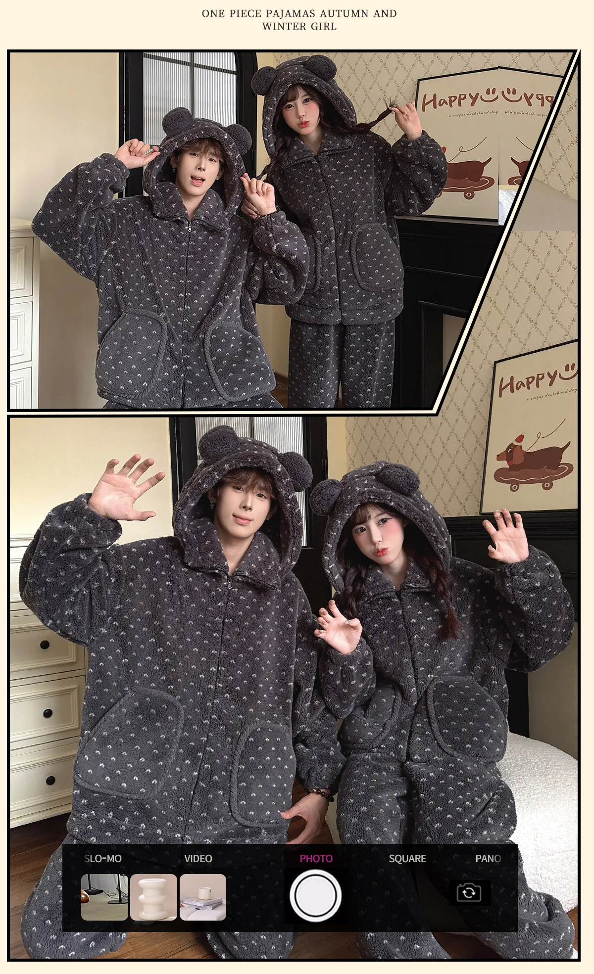 Autumn Winter Couple Fleece Pajamas Women Cartoon Zipper Fleece-Lined Men Flannel Soft Loungewear · Wholesale · OEM · Worldwide Shipping - Detail 9