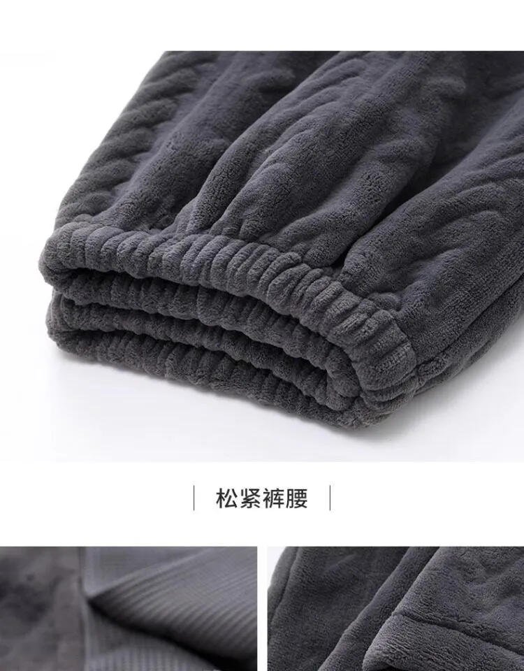 Men's Flannel Pajamas Autumn Winter Long Sleeve Long Pants Simple Cutwork Warm Loungewear Casual Outerwear Two-Piece Set · Wholesale · OEM · Worldwide Shipping - Detail 9