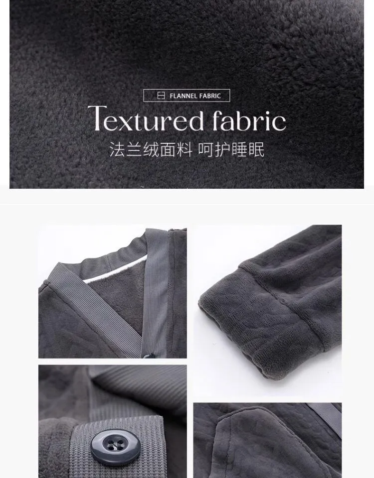 Men's Flannel Pajamas Autumn Winter Long Sleeve Long Pants Simple Cutwork Warm Loungewear Casual Outerwear Two-Piece Set · Wholesale · OEM · Worldwide Shipping - Detail 5