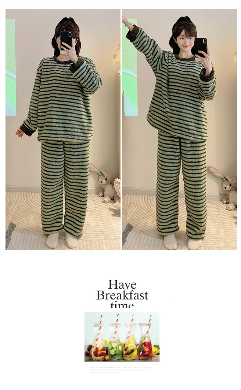 Piyama Wanita Bahan Half Fleece Lembut Lengan Panjang Celana Panjang Ukuran Besar Jumbo 220 Pon Musim Dingin Santai Bisa Dipakai di Luar · Grosir · OEM · Pengiriman Global - Detail 20