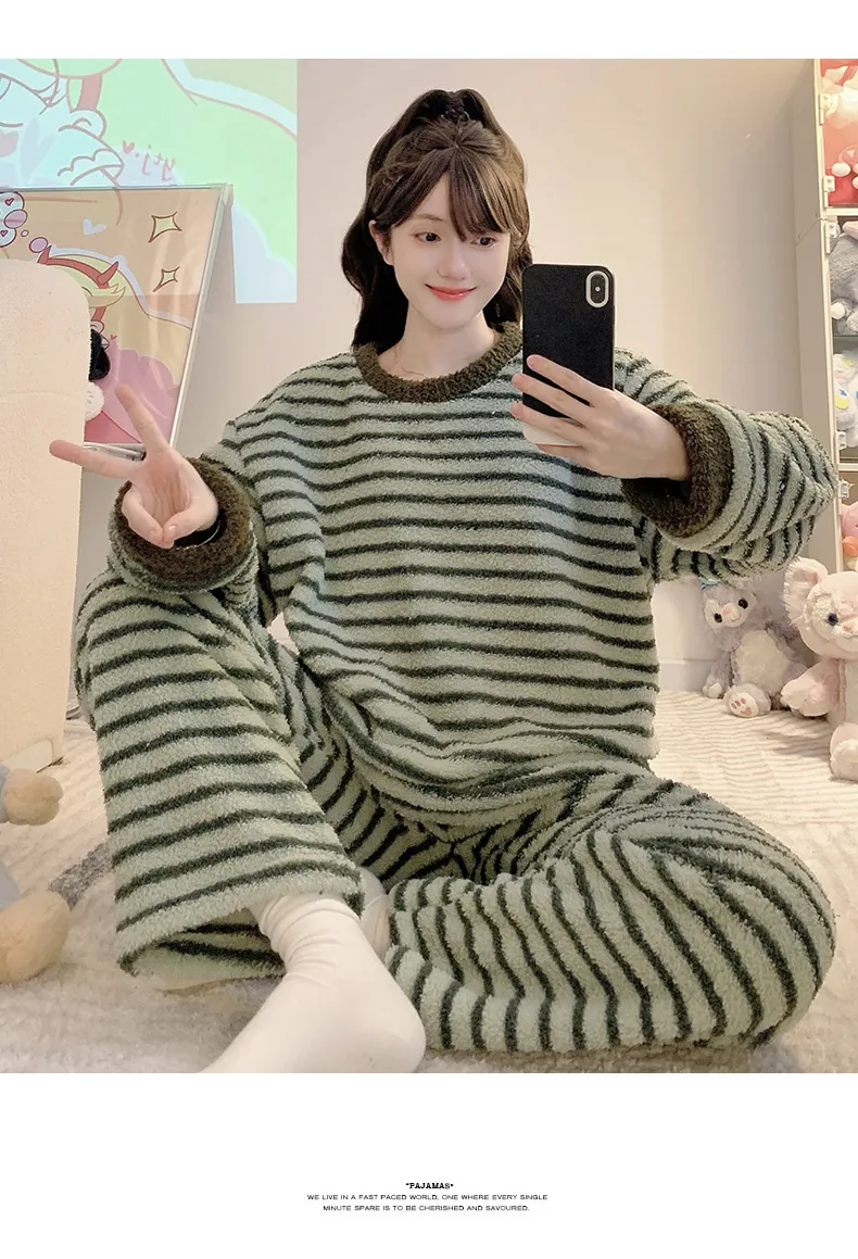 Pyjama femme en velours mi-côtelé, loisirs d'hiver, manches longues et pantalon long, grande taille jusqu'à 110 kg, tenue d'intérieur portable à l'extérieur · Grossiste · OEM · Mondial - Detail 21