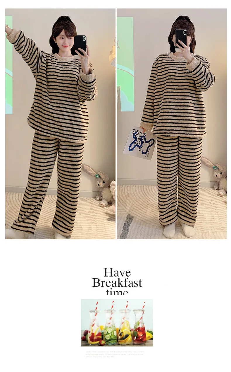 Pyjama femme en velours mi-côtelé, loisirs d'hiver, manches longues et pantalon long, grande taille jusqu'à 110 kg, tenue d'intérieur portable à l'extérieur · Grossiste · OEM · Mondial - Detail 16
