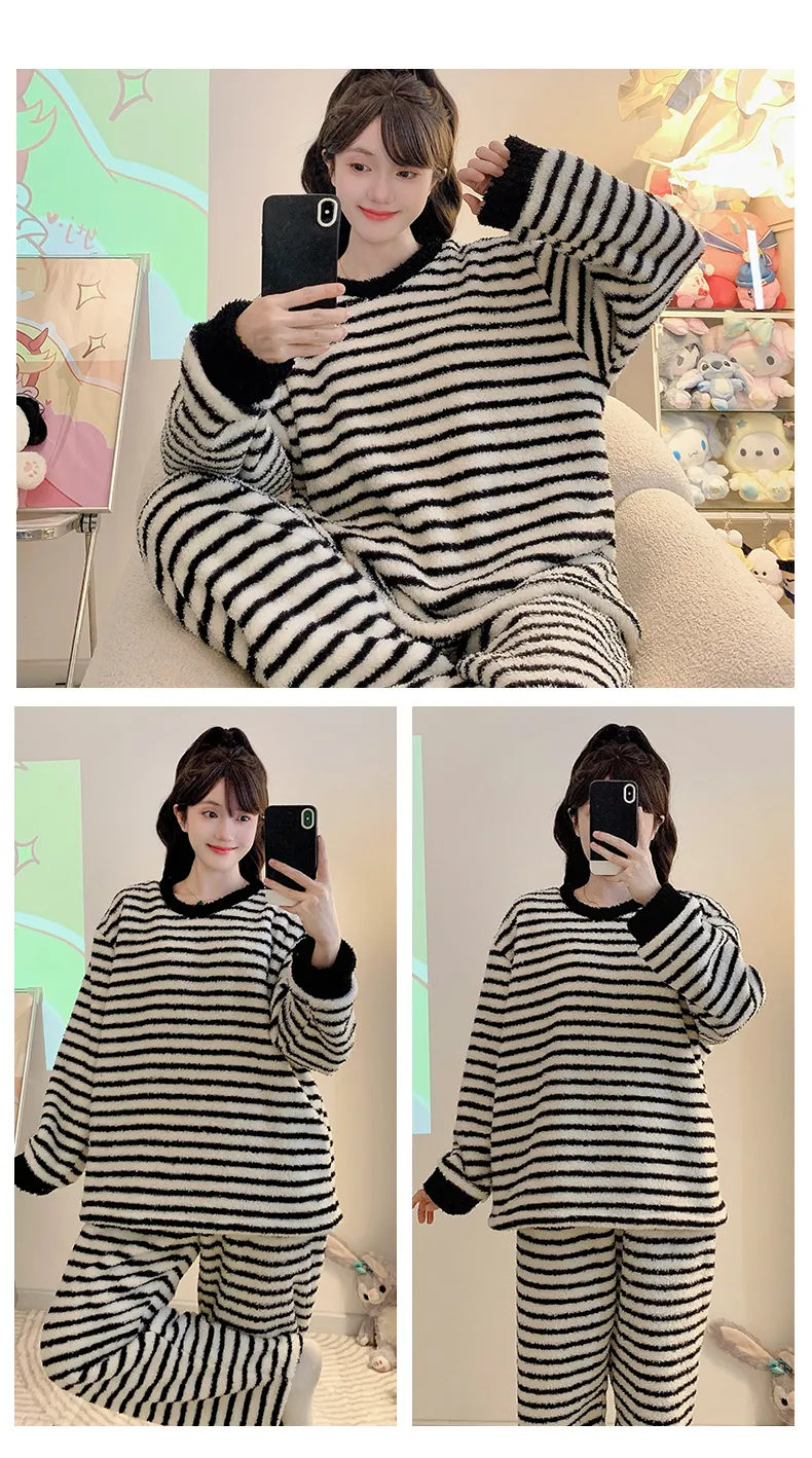 Pyjama femme en velours mi-côtelé, loisirs d'hiver, manches longues et pantalon long, grande taille jusqu'à 110 kg, tenue d'intérieur portable à l'extérieur · Grossiste · OEM · Mondial - Detail 7