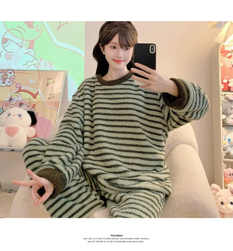 Piyama Wanita Bahan Half Fleece Lembut Lengan Panjang Celana Panjang Ukuran Besar Jumbo 220 Pon Musim Dingin Santai Bisa Dipakai di Luar · Grosir · OEM · Pengiriman Global - Detail 19