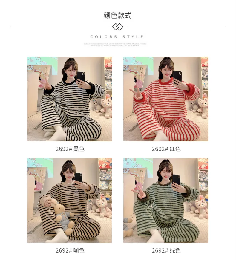 Piyama Wanita Bahan Half Fleece Lembut Lengan Panjang Celana Panjang Ukuran Besar Jumbo 220 Pon Musim Dingin Santai Bisa Dipakai di Luar · Grosir · OEM · Pengiriman Global - Detail 4