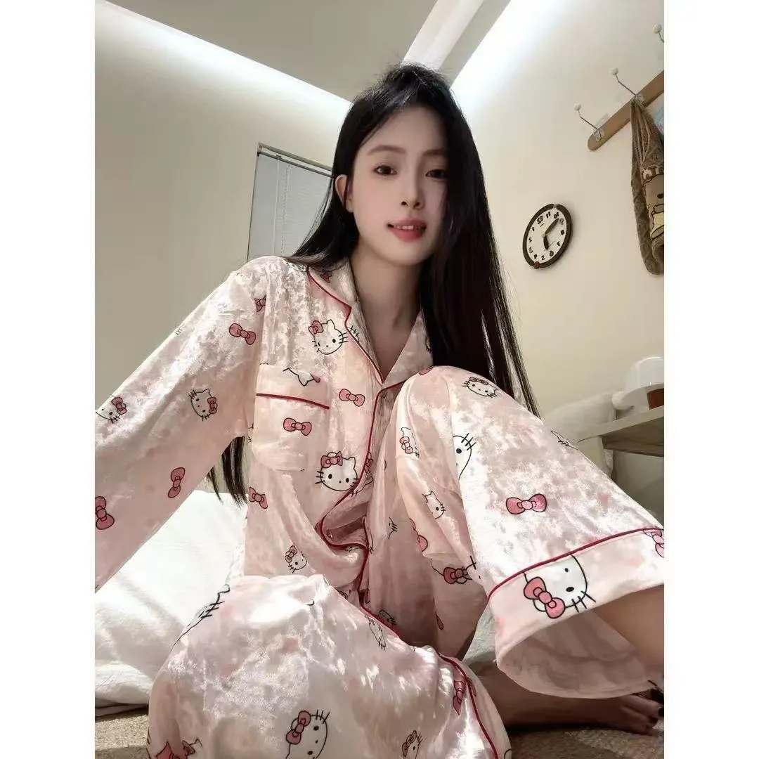 New Cardigan Diamond Velvet Pajamas Women Spring Autumn Premium Trendy Casual Printed Two-Piece Set Wearable Outside Loungewear · Wholesale · OEM · Worldwide Shipping - Detail 2