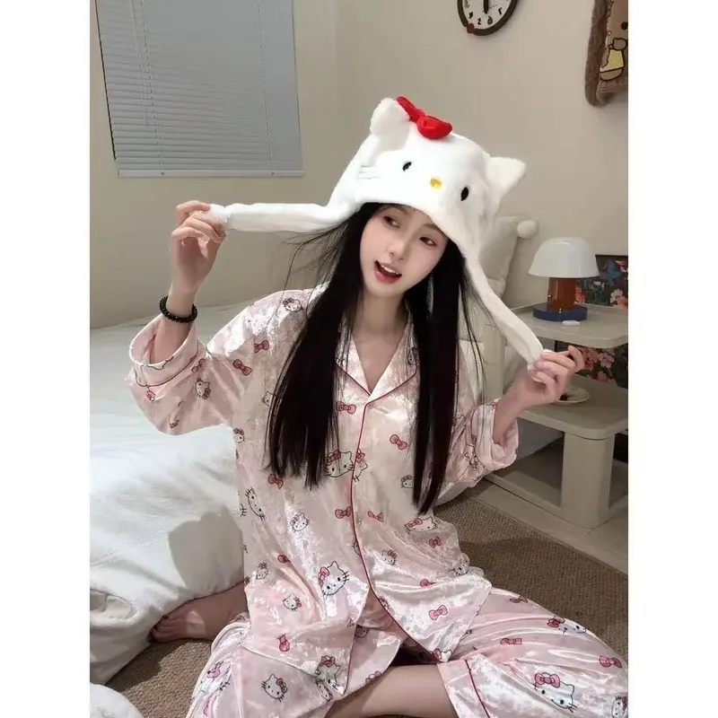 New Cardigan Diamond Velvet Pajamas Women Spring Autumn Premium Trendy Casual Printed Two-Piece Set Wearable Outside Loungewear · Wholesale · OEM · Worldwide Shipping - View 2