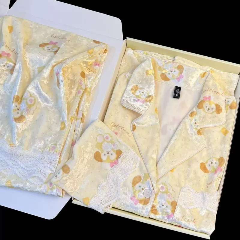 Nouvelle cardigan pyjama femme en velours diamant, haut de gamme, tendance, décontracté, imprimé, ensemble deux pièces, portable à l'extérieur, vêtement d'intérieur · Grossiste · OEM · Mondial