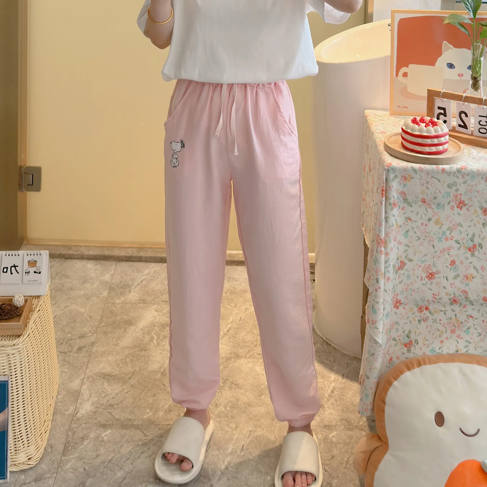 Unisex Tencel Cool Cotton Long Pants Summer Casual Loungewear Simple Print Plus Size Thin Wearable Outside Home Pants · Wholesale · OEM · Worldwide Shipping - View 3