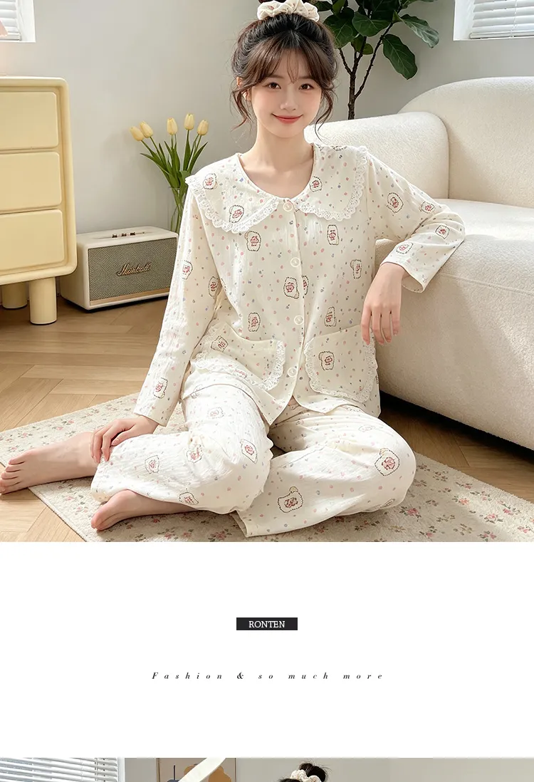 源兴28148 ins风韩版爱心小熊舒适柔软云朵棉睡衣女家居服套装 · 도매 · OEM · 전 세계 배송 - Detail 7