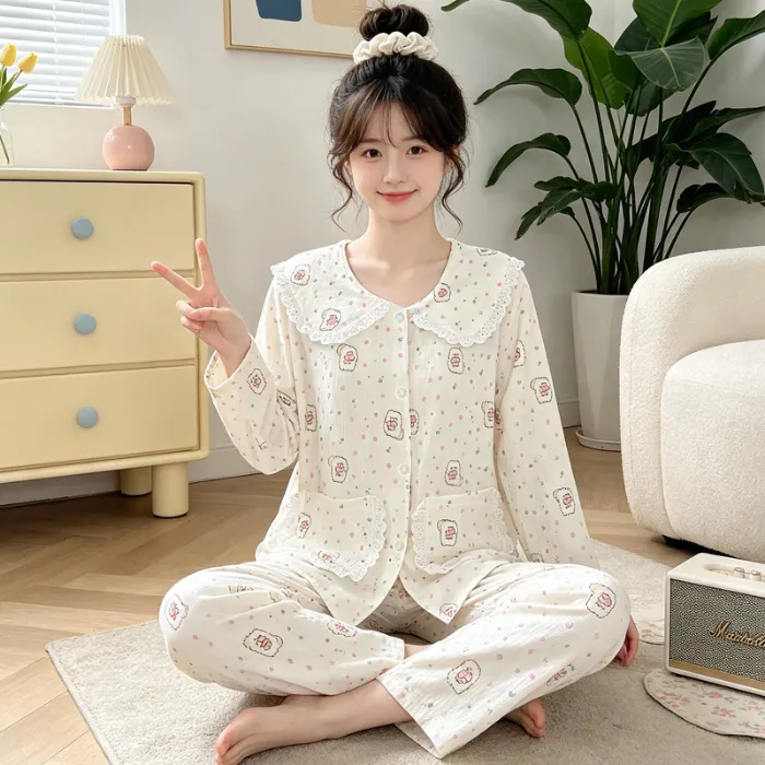 源兴28148 ins风韩版爱心小熊舒适柔软云朵棉睡衣女家居服套装 · 도매 · OEM · 전 세계 배송 - Detail 1