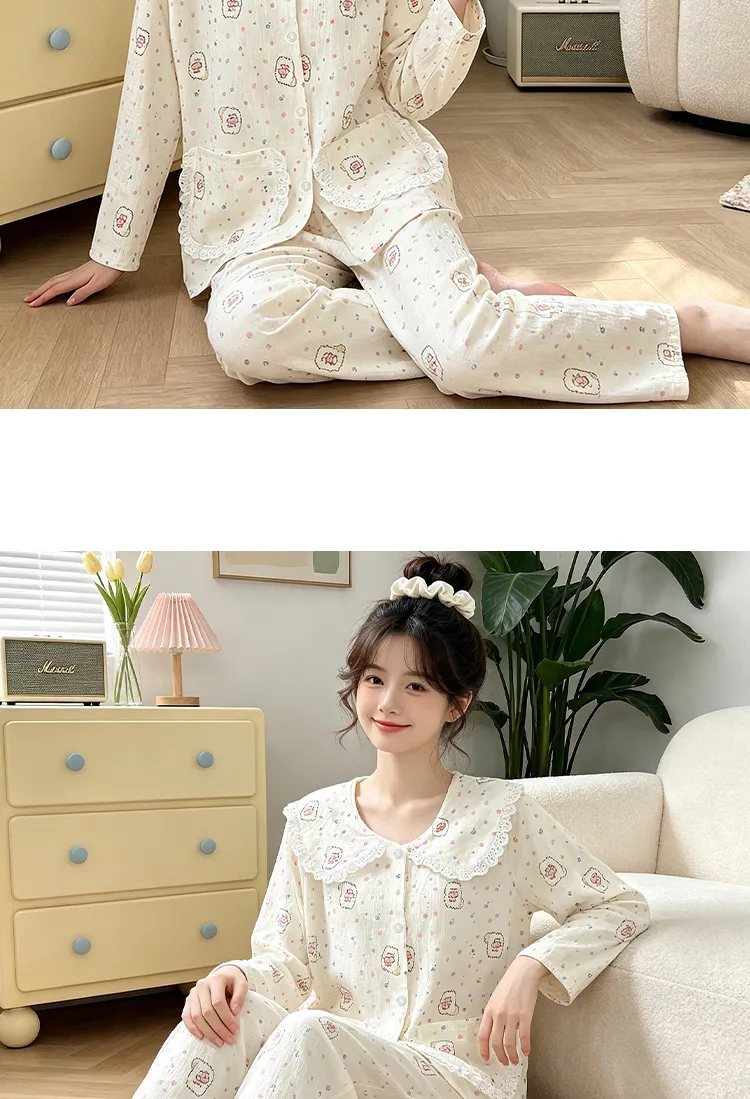 源兴28148 ins风韩版爱心小熊舒适柔软云朵棉睡衣女家居服套装 · 도매 · OEM · 전 세계 배송 - Detail 10