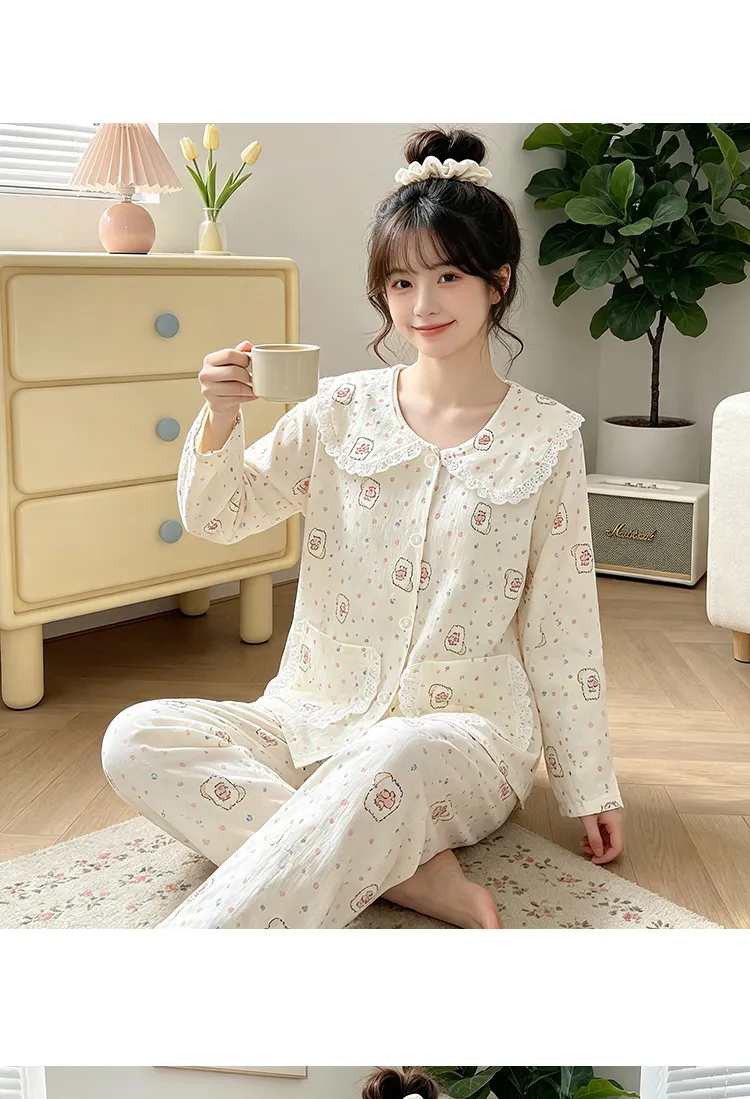 源兴28148 ins风韩版爱心小熊舒适柔软云朵棉睡衣女家居服套装 · 도매 · OEM · 전 세계 배송 - Detail 6