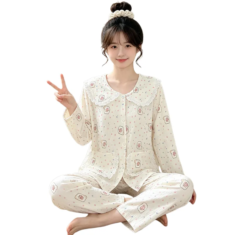 源兴28148 ins风韩版爱心小熊舒适柔软云朵棉睡衣女家居服套装 · 도매 · OEM · 전 세계 배송 - View 4