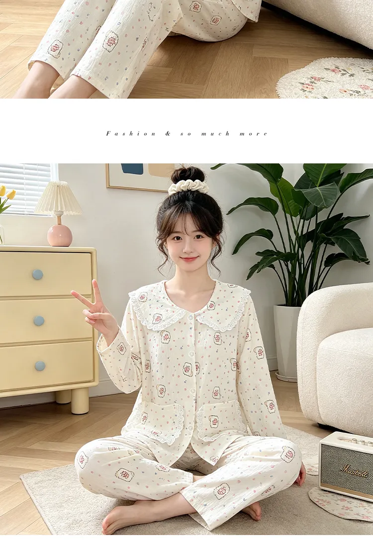 源兴28148 ins风韩版爱心小熊舒适柔软云朵棉睡衣女家居服套装 · 도매 · OEM · 전 세계 배송 - Detail 11