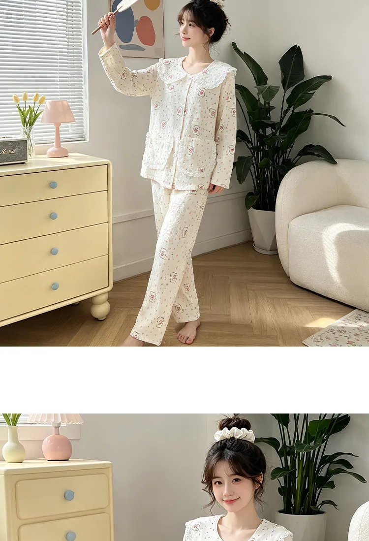 源兴28148 ins风韩版爱心小熊舒适柔软云朵棉睡衣女家居服套装 · 도매 · OEM · 전 세계 배송 - Detail 8