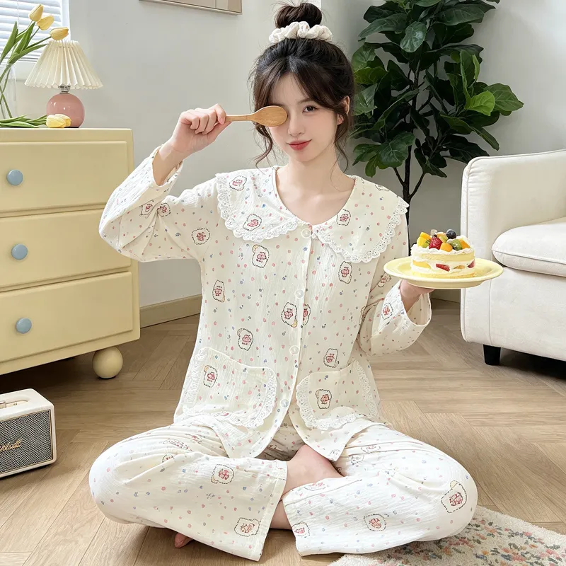 源兴28148 ins风韩版爱心小熊舒适柔软云朵棉睡衣女家居服套装 · 도매 · OEM · 전 세계 배송