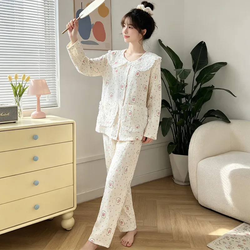 源兴28148 ins风韩版爱心小熊舒适柔软云朵棉睡衣女家居服套装 · 도매 · OEM · 전 세계 배송 - View 1