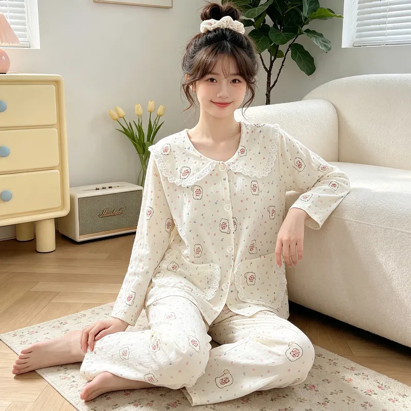 源兴28148 ins风韩版爱心小熊舒适柔软云朵棉睡衣女家居服套装 · 도매 · OEM · 전 세계 배송 - View 2