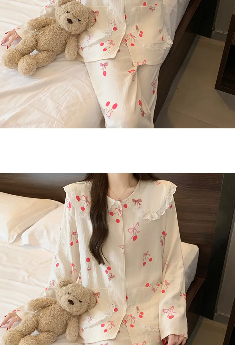 Yuanxing 28154 Korean Style Ins Sweet Cherry Comfortable Soft Cloud Cotton Pajamas Women's Loungewear Set · Wholesale · OEM · Worldwide Shipping - Detail 10