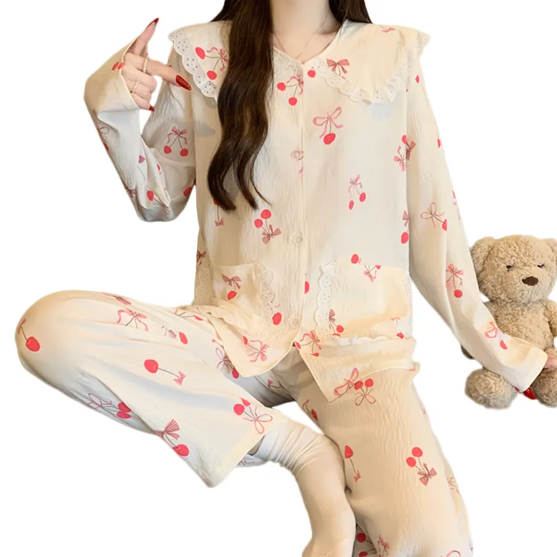 Yuanxing 28154 Korean Style Ins Sweet Cherry Comfortable Soft Cloud Cotton Pajamas Women's Loungewear Set · Wholesale · OEM · Worldwide Shipping - View 4