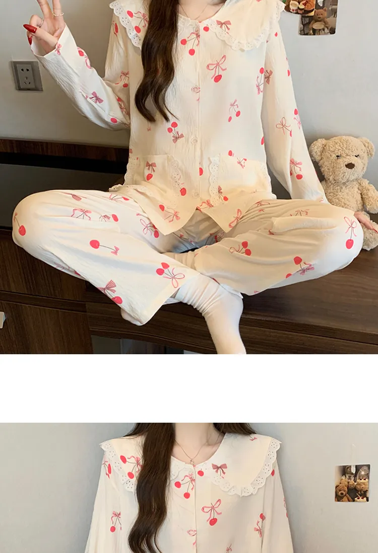 Yuanxing 28154 Korean Style Ins Sweet Cherry Comfortable Soft Cloud Cotton Pajamas Women's Loungewear Set · Wholesale · OEM · Worldwide Shipping - Detail 8