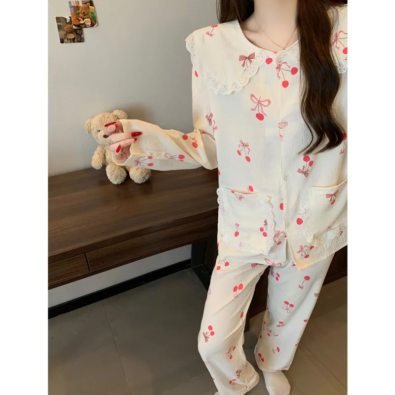 Yuanxing 28154 Korean Style Ins Sweet Cherry Comfortable Soft Cloud Cotton Pajamas Women's Loungewear Set · Wholesale · OEM · Worldwide Shipping - View 3