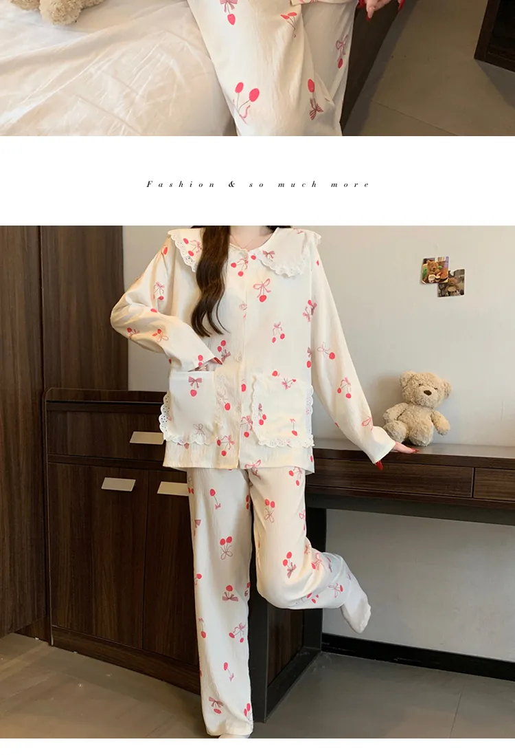 Yuanxing 28154 Korean Style Ins Sweet Cherry Comfortable Soft Cloud Cotton Pajamas Women's Loungewear Set · Wholesale · OEM · Worldwide Shipping - Detail 11