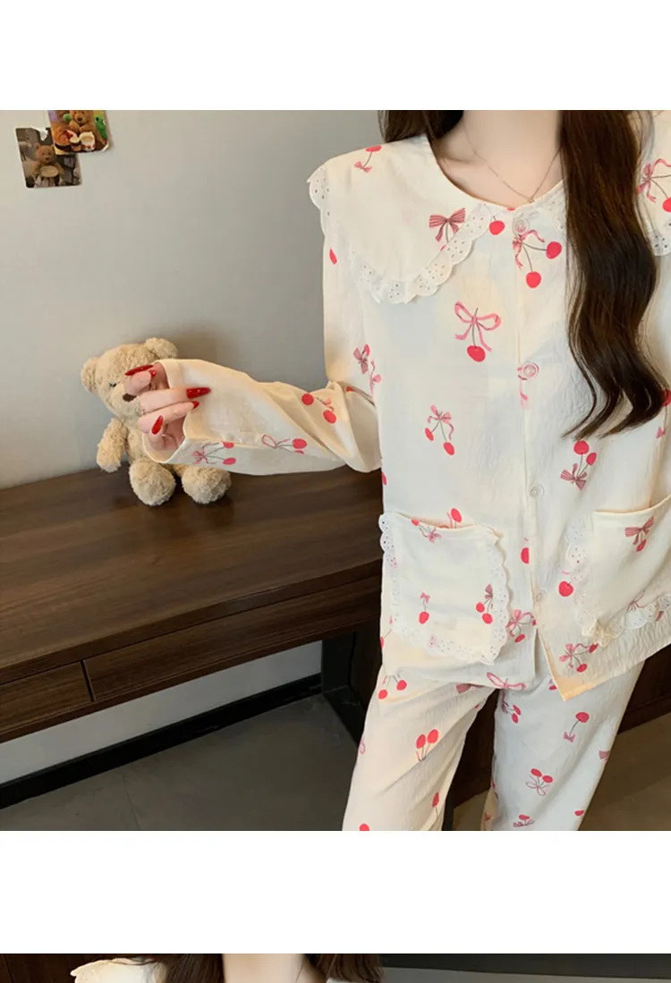 Yuanxing 28154 Korean Style Ins Sweet Cherry Comfortable Soft Cloud Cotton Pajamas Women's Loungewear Set · Wholesale · OEM · Worldwide Shipping - Detail 6