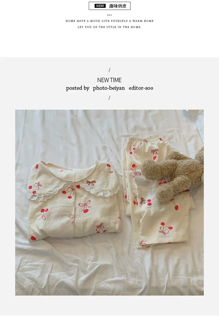 Yuanxing 28154 Korean Style Ins Sweet Cherry Comfortable Soft Cloud Cotton Pajamas Women's Loungewear Set · Wholesale · OEM · Worldwide Shipping - Detail 5