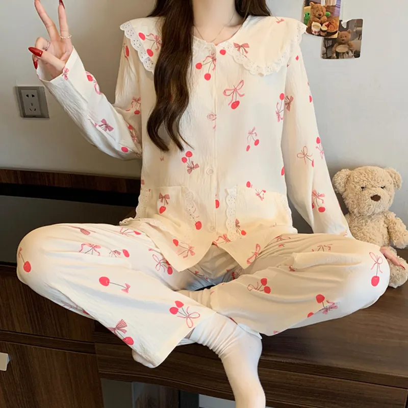 Yuanxing 28154 Korean Style Ins Sweet Cherry Comfortable Soft Cloud Cotton Pajamas Women's Loungewear Set · Wholesale · OEM · Worldwide Shipping