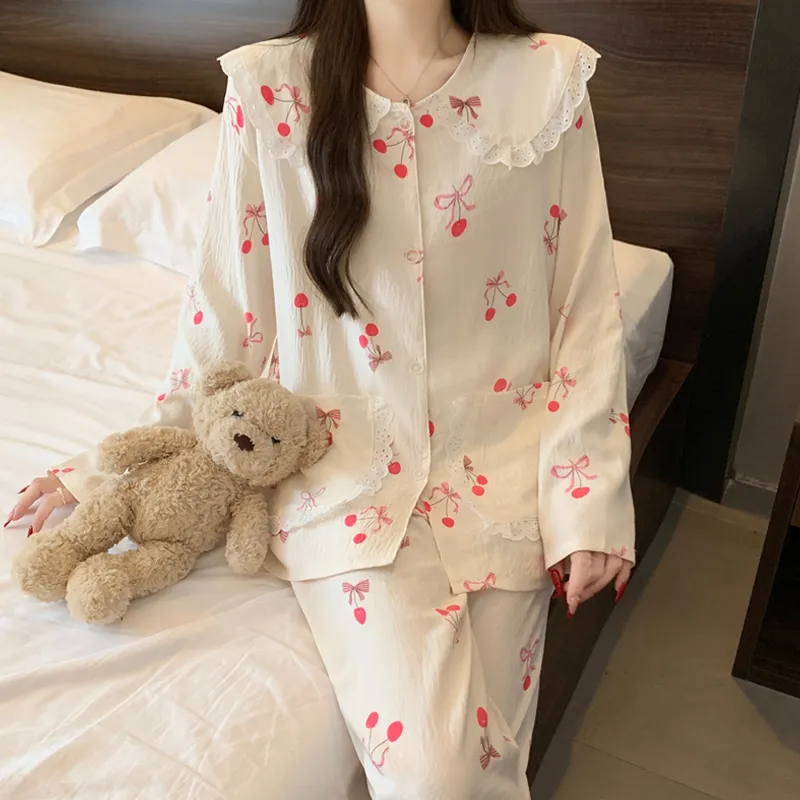 Yuanxing 28154 Korean Style Ins Sweet Cherry Comfortable Soft Cloud Cotton Pajamas Women's Loungewear Set · Wholesale · OEM · Worldwide Shipping - View 2