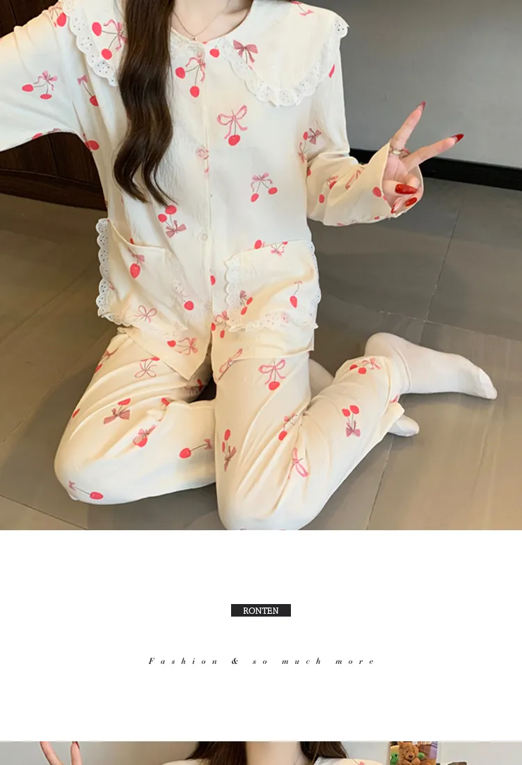 Yuanxing 28154 Korean Style Ins Sweet Cherry Comfortable Soft Cloud Cotton Pajamas Women's Loungewear Set · Wholesale · OEM · Worldwide Shipping - Detail 7