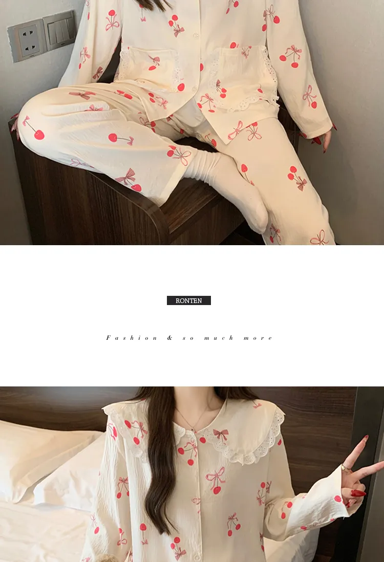 Yuanxing 28154 Korean Style Ins Sweet Cherry Comfortable Soft Cloud Cotton Pajamas Women's Loungewear Set · Wholesale · OEM · Worldwide Shipping - Detail 9