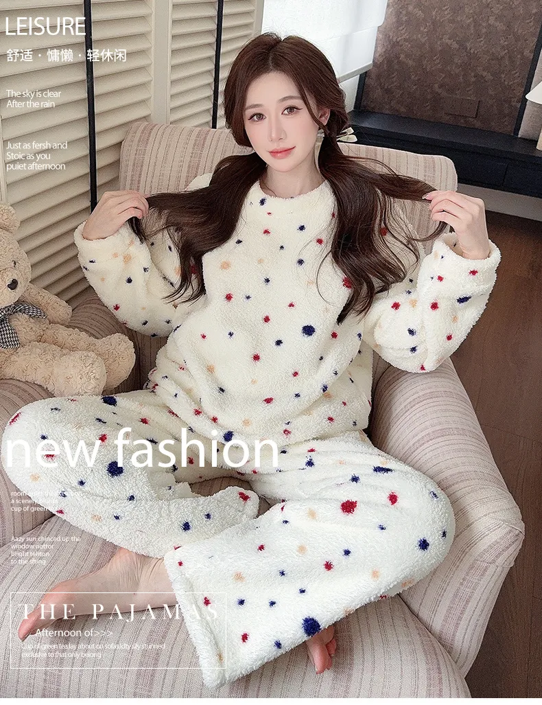 Pyjama femme en velours mi-côtelé, loisir d'hiver, col rond, manches longues, pantalon long, grande taille jusqu'à 110 kg, tenue d'intérieur · Grossiste · OEM · Mondial - Detail 5